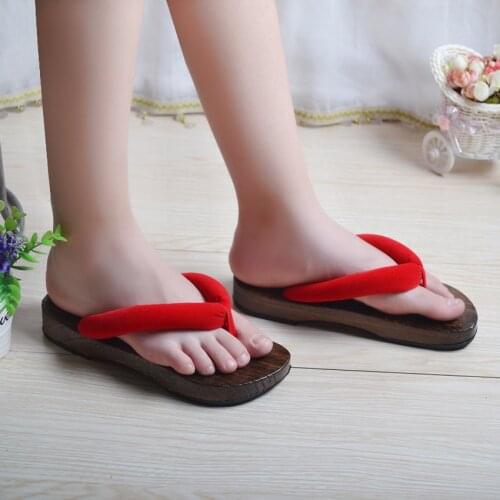 Woman Japanese Traditional Geta Clogs Slippers Wooden Shoes for Man Outdoor Home Wear Bath Sandals Round Toe Flats