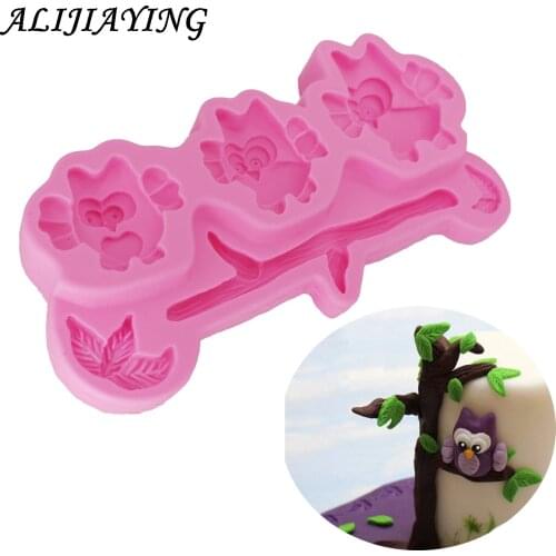 3 Holes Owl Sugarcraft silicone mold Branch fondant mould cake decorating tools chocolate mold dessert decorators moulds D1310