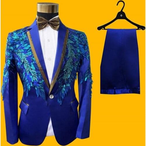 Blue male dress mens suit banquet korean youth stage performance chorus performance host mariage costumes homme ensembles cloth
