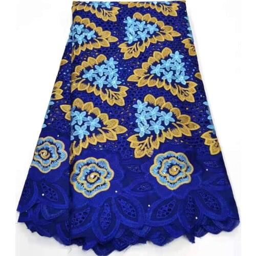 Blue African Lace Fabric 2021 Embroidery Swiss Volie Lace In Switzerland Stones Nigerian Cotton Lace Fabrics For Dress VD5039