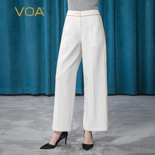 VOA White 60m/m Heavyweight Silk One Button Filler Rolloff Gold Arch Stitch Craft Elastic Crisp Wide Leg Pants KE183