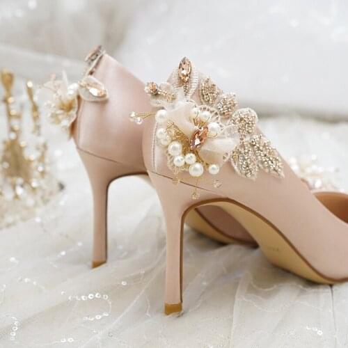 Wedding Shoes Womens 2020 New Bridal Shoes Champagne Bridesmaid High Heels Thin Heeled Silk Fabrics Wedding Crystal Shoes