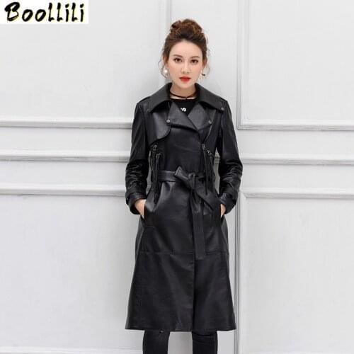 Boollili 100% Sheepskin Coat Real Genuine Leather Jacket Women Clothes 2020 Spring Korean Elegant Long Trench Coat High Quality