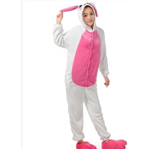 Womens Romper Autumn winter flannel Soft jumpsuit cartoon animal cute blue pink rabbit one-piece Female loose plus size jumpsuit