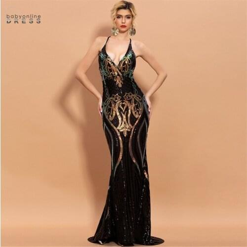 Sexy Sequined Long Evening Dress Mermaid Beaded Satin Women Evening Party Prom Gowns Criss-Cross Back Formal Dress Vestidos