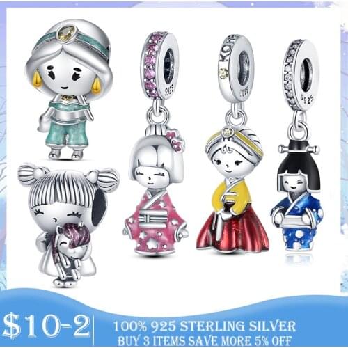 2021 New Charm 925 Sterling Silver Kimono Japanese Girl Pendant Charm fit Original Beads Bracelet Necklace DIY Jewelry Making