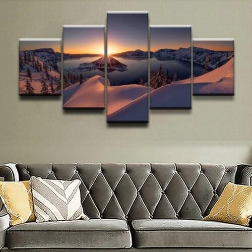 5 Panel Full Drill Square Round DIY Diamond Painting Sunrise Winter Crater Lake Diamond Embroidery Rhinestone home decor