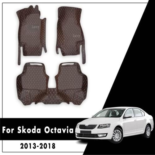 Car Floor Mats For Skoda Octavia MK3 5E 2013 2014 2015 2016 2017 2018 custom Carpets in the auto 3d leather texture