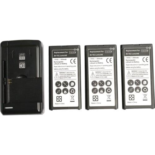 Ciszean 3x 3500mAh BV-T5C 3.8VDC Replacement Phone Battery + Universal USB Wall Charger For Nokia Microsoft Lumia 640 RM-1073