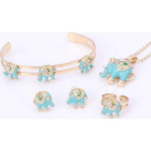 Baby Cute Elephant Necklace Kid Fashion Jewelry set Girls gold Color Crystal Enamel children jewelry set For Birthday Party