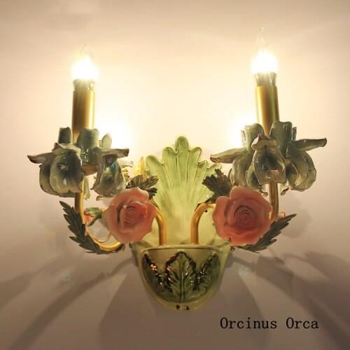 French luxury ceramic wall lamp living room corridor bedside lamp European garden LED flower wall lamp free shipping