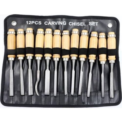 Hot 12 pcs / bag 45 # steel carving chisel sharp Woodworking tools Case for hand carving knife Set for carpenters