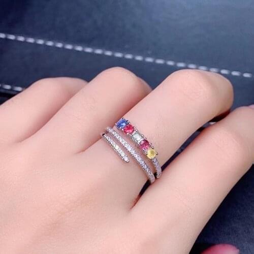 Hot Sale Natural Sapphire with Colourful Ring Fine Jewelry Simple Round Thin Rings for Women Element Ring Gift