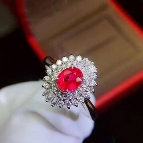 0.6ct Real Diamond Genuine Woman Engagement Rings 1ct Natural Ruby Jewelry Solid 14K Yellow Gold Ring Classic Lady Jewelry