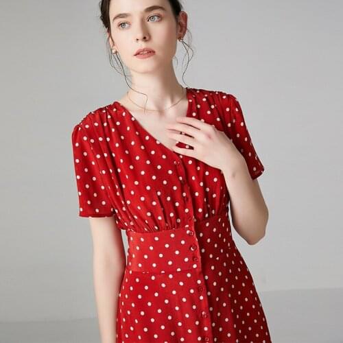 Red polka dot silk floral maxi dress women v neck slim 2020 summer long work boho office sexy party luxury dresses plus size