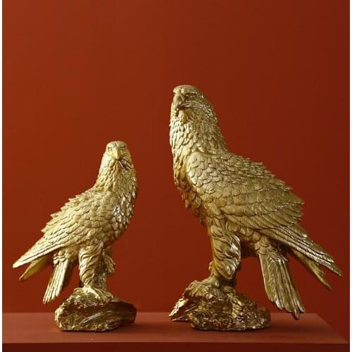Creative Resin Golden Relief Eagle Sculpture Luxury Simulation Animal Figurine Crafts Birthday Gift Countertop Living Room Decor