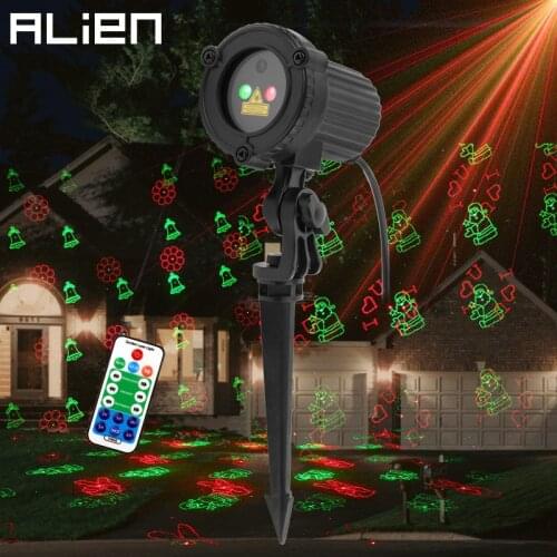 ALIEN RG 12 Pattern Red Green Christmas Lights Garden Laser Projector Outdoor Waterproof Xmas Tree Holiday Party Landscape Light