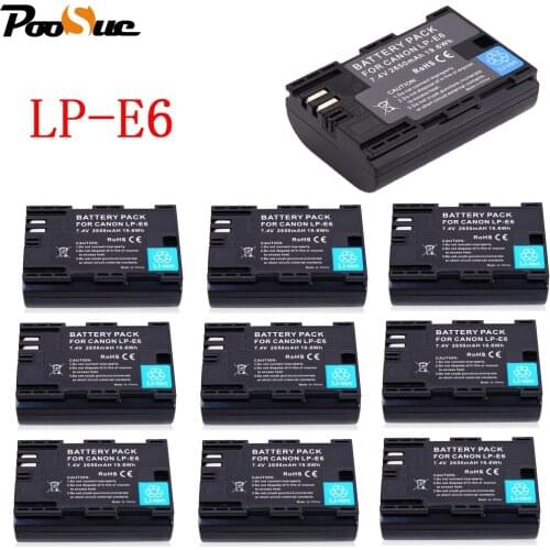 LP-E6 2650mAh Battery 10PCS Camera batteries for Canon EOS 5DS 5D Mark II MARK III 6D 7D 60D 60Da 70D 80D DSLR 5DSR Accessories