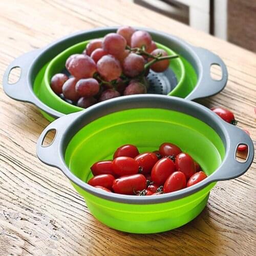 Camping Folding Tableware Set Outdoor Camping Silicone Strainer Bowl Portable Picnic Cookware Draining Bowl