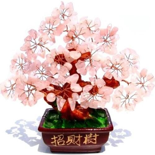 Natural rose quartz crystal lucky tree point healing for Christmas decoration