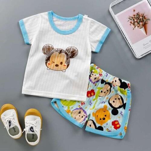 New Summer Baby Boy girls Clothes Set Cartoon print Short Sleeve T-Shirt+ shorts 2PcsChildren Clothing Suits Cotton Girl Wear