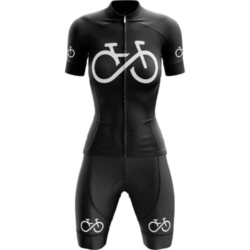 New Summer Woman Bike Forever Black Cycling Jersey Set Short Sleeve Bib Shorts Gel Breathable Pad Roupa Ciclismo Feminina