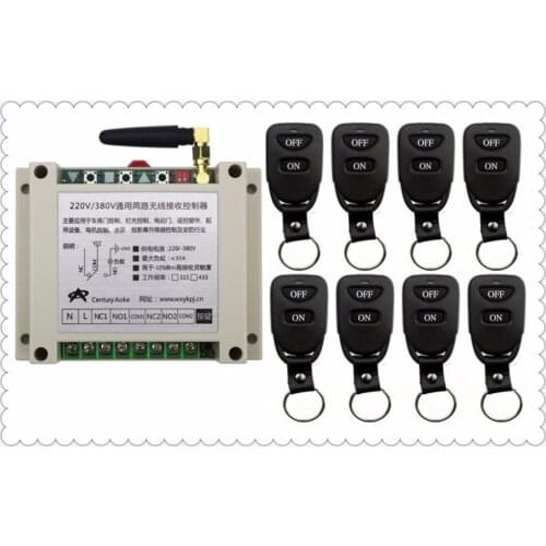 New AC220V 250V 380V 30A 2CH Remote Control Light Switch Relay Output Radio Receiver Module and 8pcs Belt buckle Transmitter