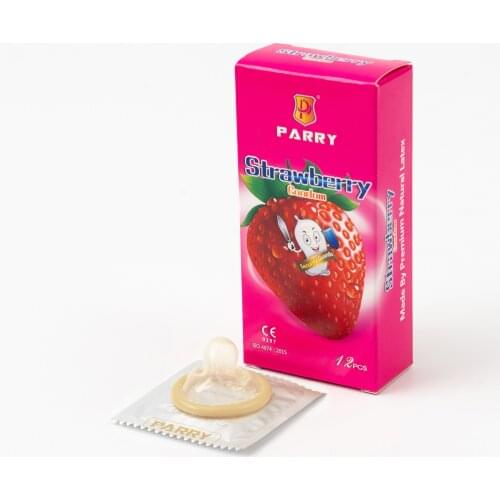 PARRY CONDOMS 12PCS Super Smooth Strawberry-flavored Fruity Condom Large Amount Of Oil Skin-friendly Mens Condoms