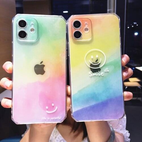 Gradient Rainbow Smiley Face Shockproof Phone Case For iPhone 12 Pro Max 11 Pro Max XS Max XR X 8 7 Plus Soft TPU Back Cover Bag