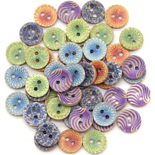 13mm Colorful Painting Wood Natural Buttons For Scrapbooking Children Clothes Handmade DIY Crafts Sewing Accessories Wholesale