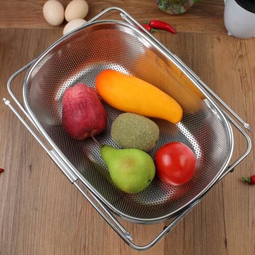 Stainless steel thickened steel basket retractable drain rack sink tableware drying bowl rack filter water washing dish rack