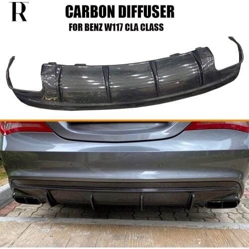 W117 Carbon Fiber Rear Bumper Diffuser with Exhaust Tips for Benz W117 CLA200 CLA260 CLA45 Facelift With Amg Package 13 - 19