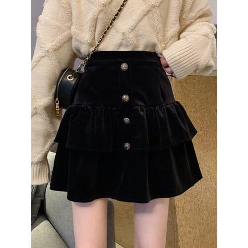 Autumn And Winter Black Cake Skirt New Fashion Skirt Womens High Waist A-line Skirt