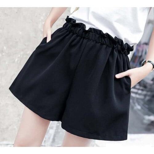 Ladies Summer Casual Shorts Preppy Loose Plus Size Fashion Black Shorts Draped Elastic High Waist Chic Women Wide Leg Hot Shorts