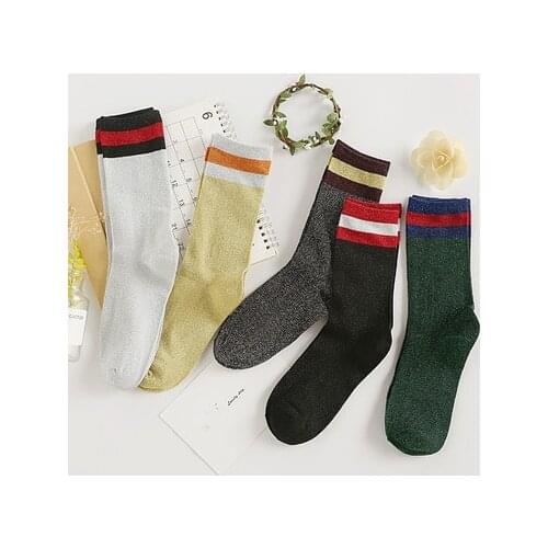 Women Sock Glitter Metallic Old Fashion Lurex Women Street Socks Spring Boot Socks Mujer Calcetines Femeninos носки женские