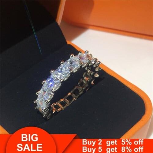 Real 925 Sterling silver Ring Princess cut AAAAA Cubic Zirconia Eternity Engagement Wedding Band Rings for women Finger Jewelry