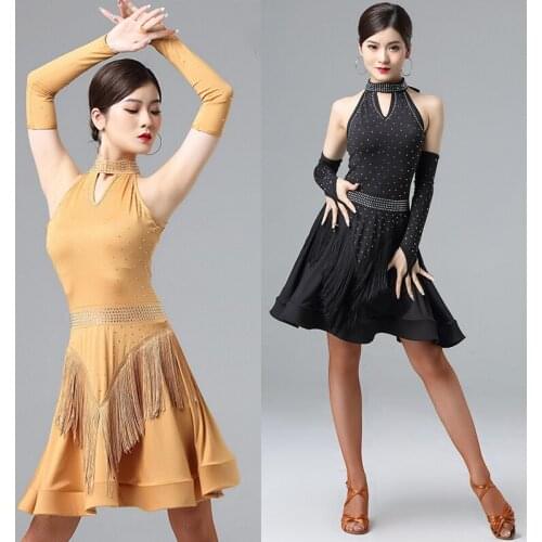 Latin Dance Dress Suit Rhinestone Dress Dance Fringe Skirt Competition Party Outfit Women Salsa Rumba Dress Latin Dance Wear