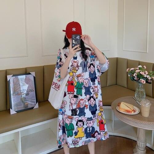 Women Cartoon Pattern Dress Woman animal Print Dress Women Plus Size New Fashion Korean Casual T Shirt Dress 2020
