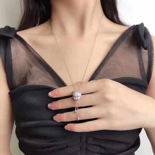 18K-Gold Real Natural Diamond Fine Jewelry Necklace Gifted for Women 18 Inch Link Chain Au750 Animal Casual Sporty