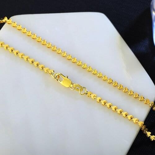2mm Heart Chain Necklace New Gold Color Korean Necklace For Women Charms Jewelry 16 18 20 22 24 Inch Clavicle Chain A109