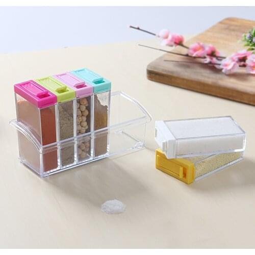 6 Color / Set Spice Jar Set Seasoning Bottle Transparent Colorful Lid Kitchen Condiment Cruet Storage Container