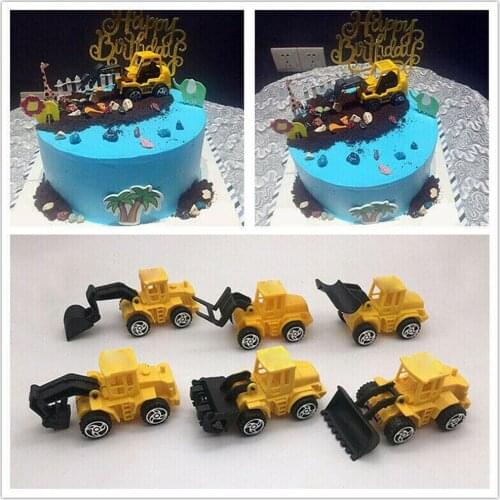 6Pcs/lot Mini Excavator Trolley Toy Construction Vehicle Toy Child Excavator Trolley Gift For Kids Baking Cake Decoration