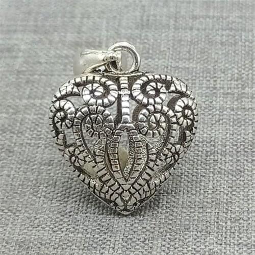 925 Sterling Silver Bohemian Floral Love Heart Charm Pendant for Necklace