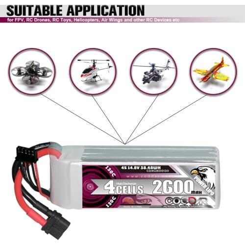 CODDAR 2600mAh 4S 14.8V 130C Lipo Battery With XT60 Plug For Fixed Wing RC Quadcopter Helicopter FPV Racing Drone Parts