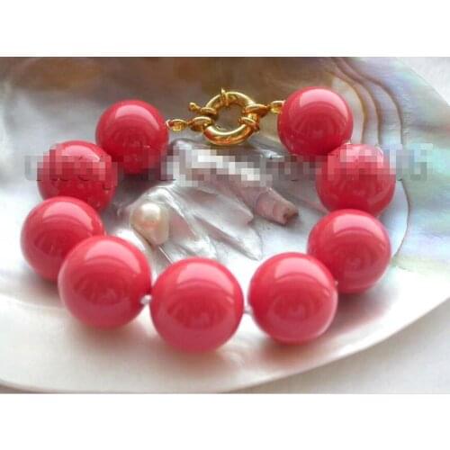 Free shipping hot sale Women Bridal Wedding Jewelry >>9" Natural 20mm Round Pink Shell Pearl Bracelet