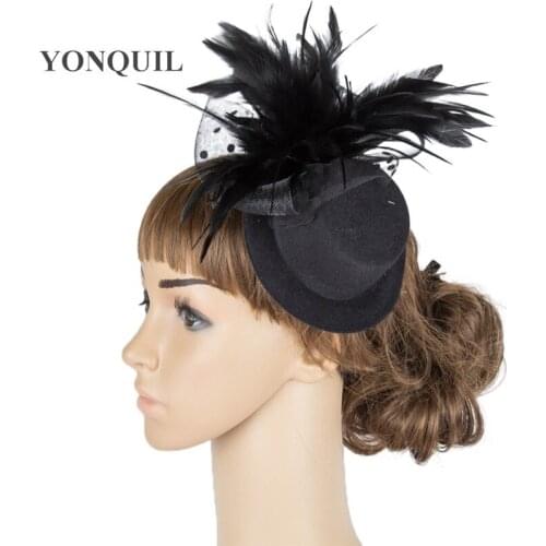 Children Show Party Fascinator Top Hats Girls Headpiece On Hair Clips Church Feather Flowers Womens Hair Accessories TMYQ075