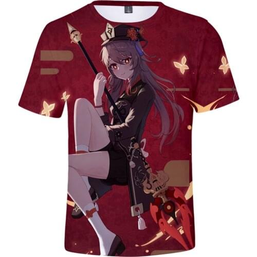 Genshin Impact Hu Tao T-shirt 3D Kawaii Print Men Women Streetwear Pattern O-Neck T Shirt Harajuku Casual Tops Cartoon Tee