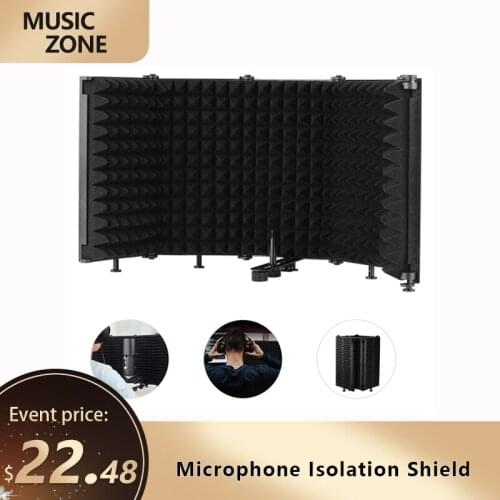 Microphone Isolation Shield Portable Tabletop Sound Absorbing Foam Reflection Filter Mic Soundproof Shield for Audio Recording