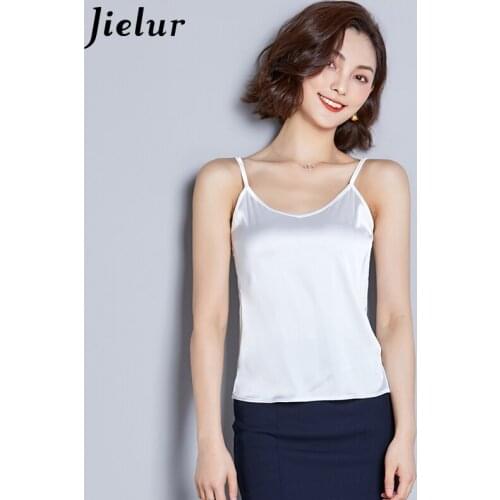Jielur V-neck Summer Vest Sexy Camis Women Solid Color Tank Top 2020 New Basic Slim White Chic Vest Camisa Camis