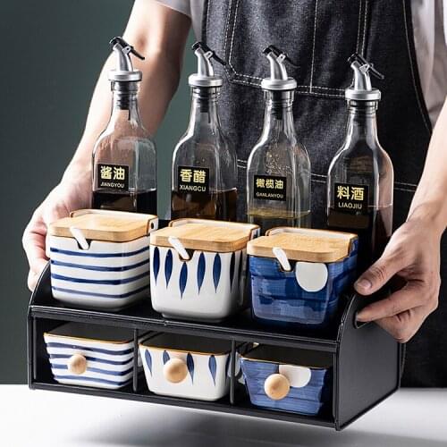 Ceramic Japanese Style Spice Rack Salt and Sugar Luxury Pepper Oil Vinegar Bottles Spice Rack Storage Especiero Kitchen Tools 50